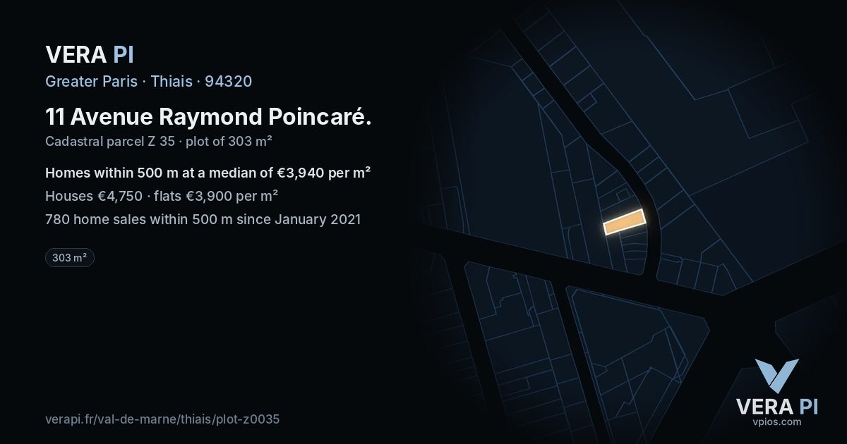 11 Avenue Raymond Poincaré, Thiais at night – the plot lit, the parcels around coloured by the prices near them