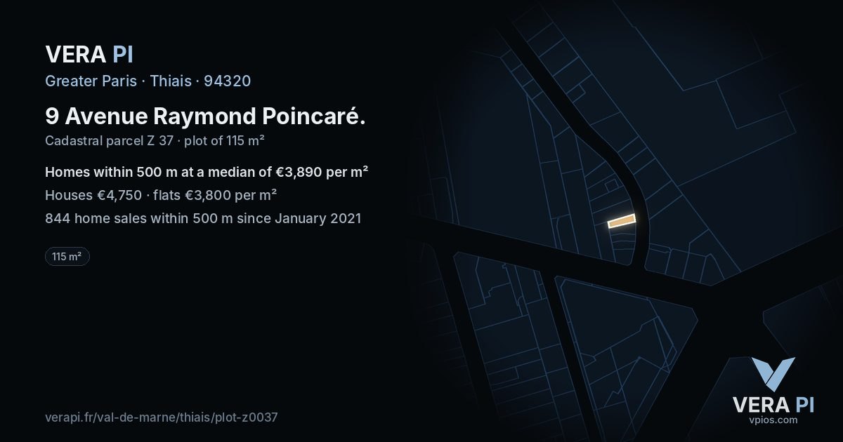 9 Avenue Raymond Poincaré, Thiais at night – the plot lit, the parcels around coloured by the prices near them
