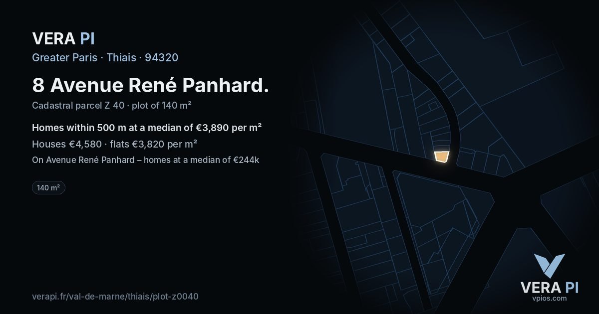 8 Avenue René Panhard, Thiais at night – the plot lit, the parcels around coloured by the prices near them