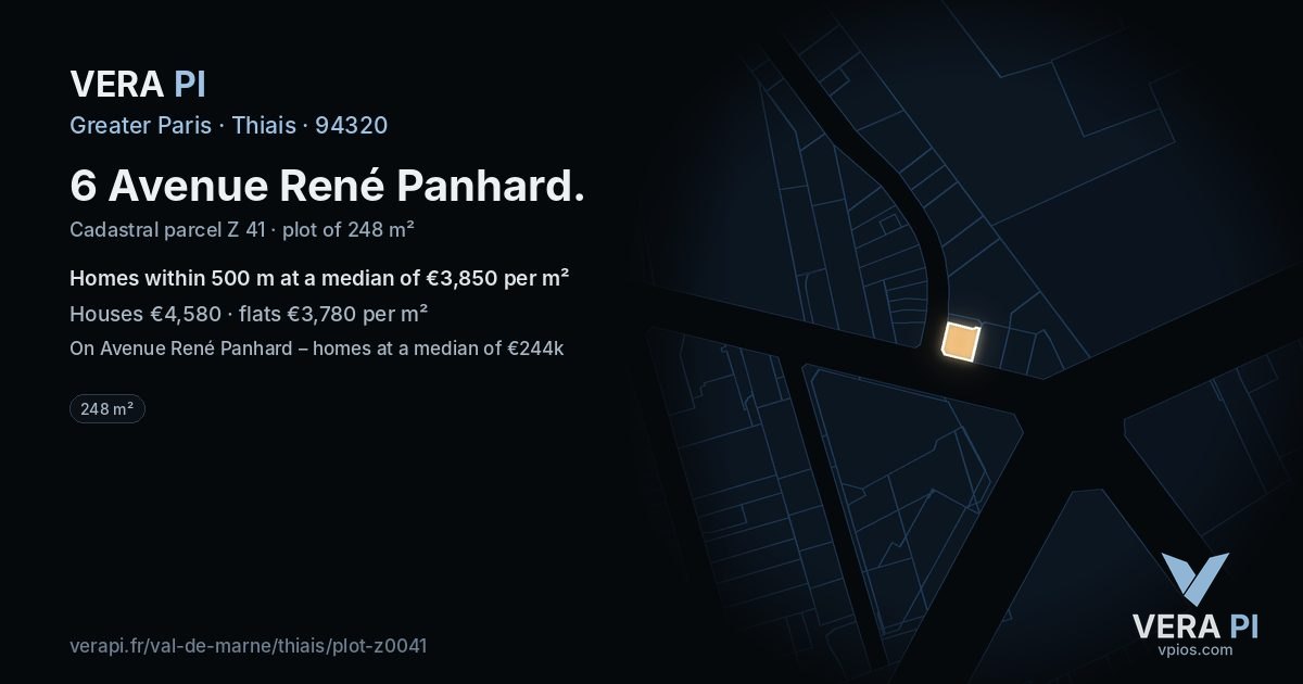 6 Avenue René Panhard, Thiais at night – the plot lit, the parcels around coloured by the prices near them