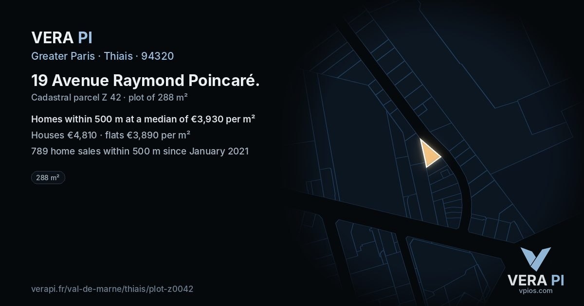 19 Avenue Raymond Poincaré, Thiais at night – the plot lit, the parcels around coloured by the prices near them