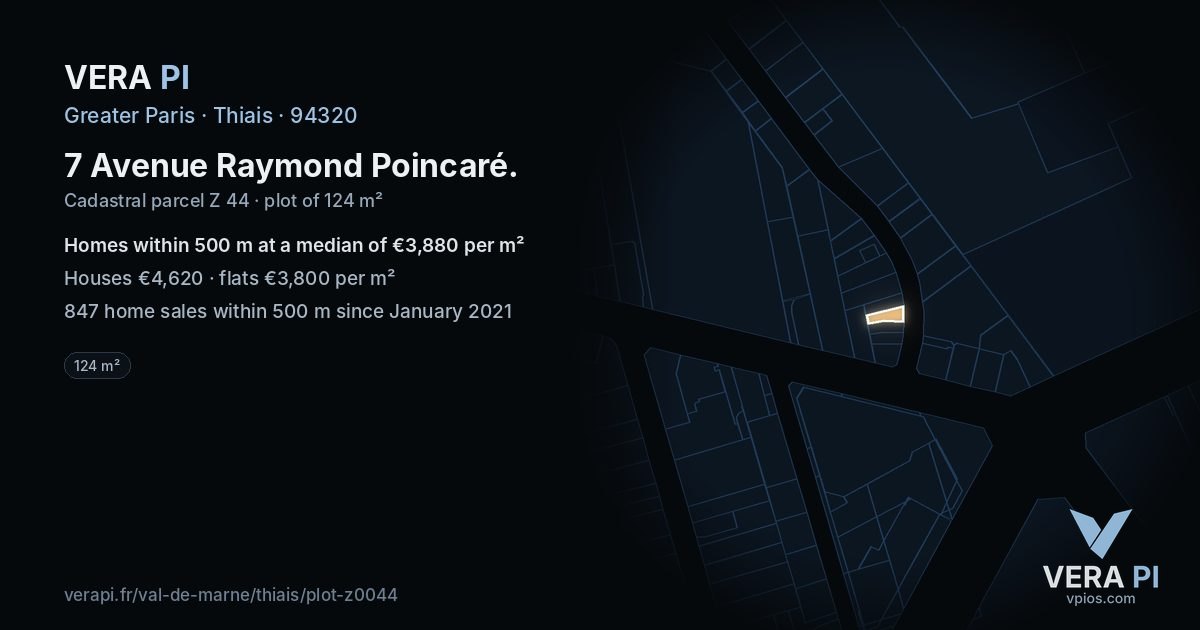 7 Avenue Raymond Poincaré, Thiais at night – the plot lit, the parcels around coloured by the prices near them