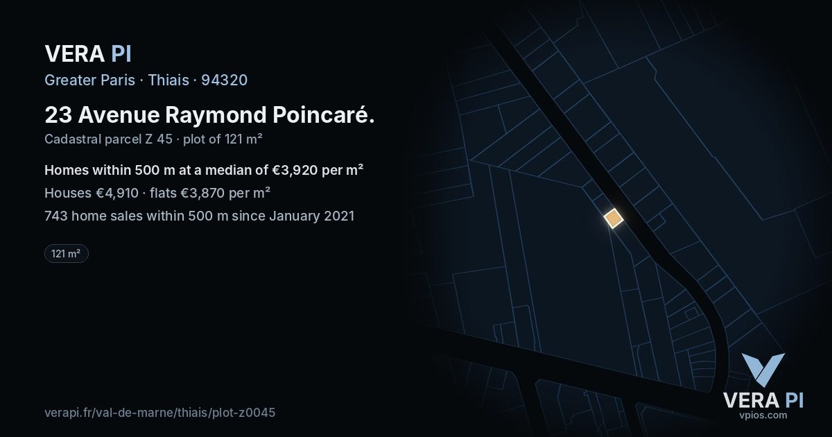 23 Avenue Raymond Poincaré, Thiais at night – the plot lit, the parcels around coloured by the prices near them