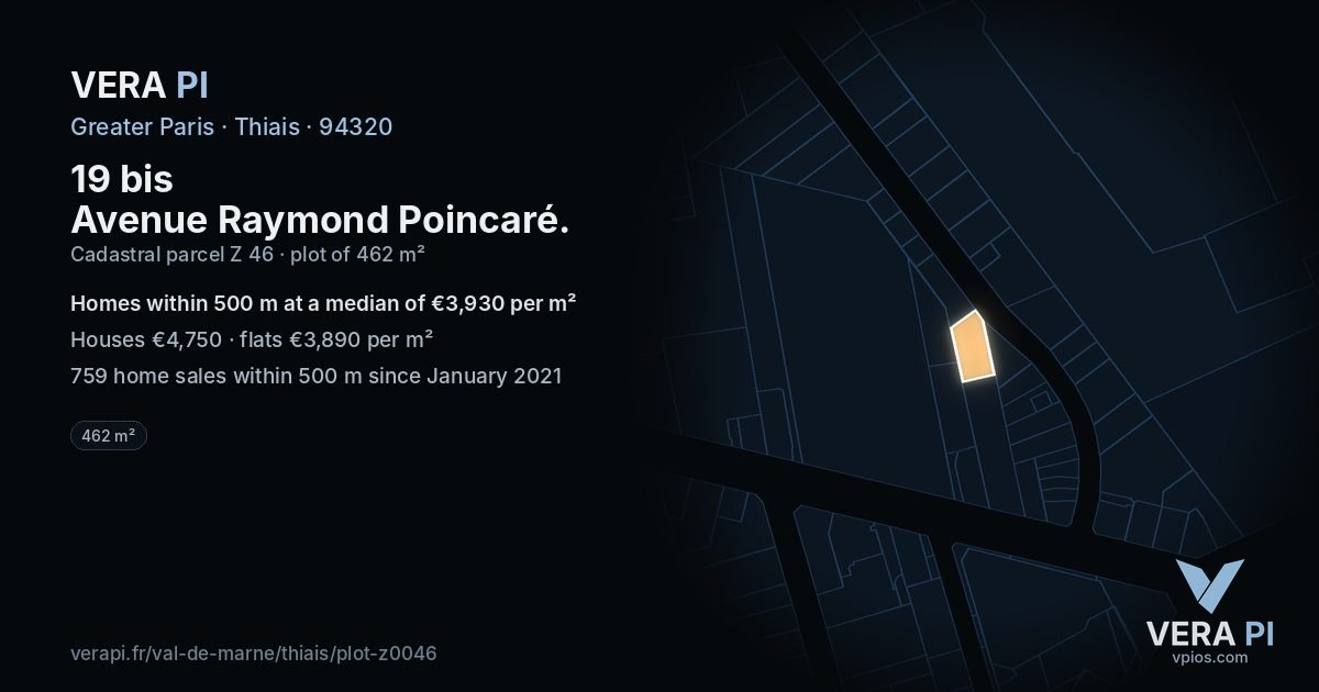 19 bis Avenue Raymond Poincaré, Thiais at night – the plot lit, the parcels around coloured by the prices near them