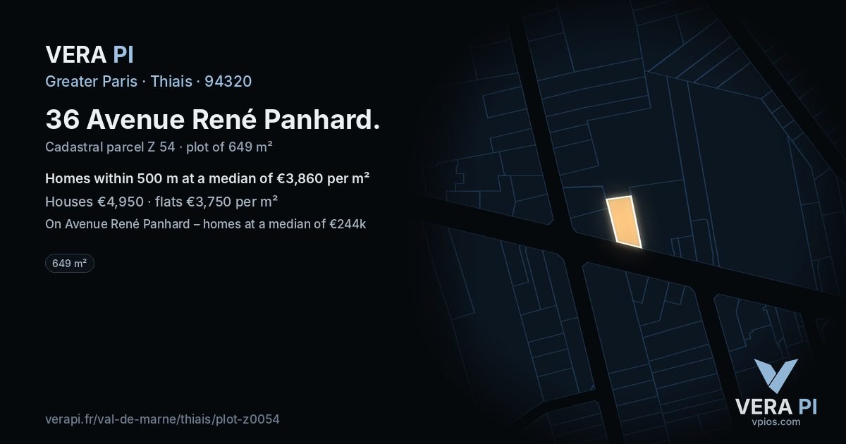 36 Avenue René Panhard, Thiais at night – the plot lit, the parcels around coloured by the prices near them