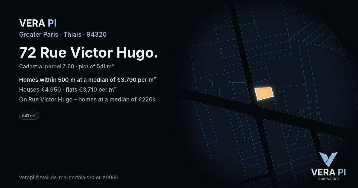 72 Rue Victor Hugo, Thiais at night – the plot lit, the parcels around coloured by the prices near them