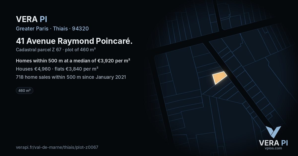 41 Avenue Raymond Poincaré, Thiais at night – the plot lit, the parcels around coloured by the prices near them