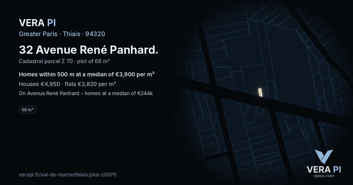 32 Avenue René Panhard, Thiais at night – the plot lit, the parcels around coloured by the prices near them