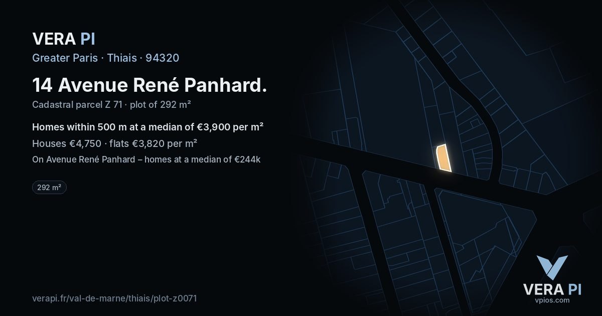 14 Avenue René Panhard, Thiais at night – the plot lit, the parcels around coloured by the prices near them
