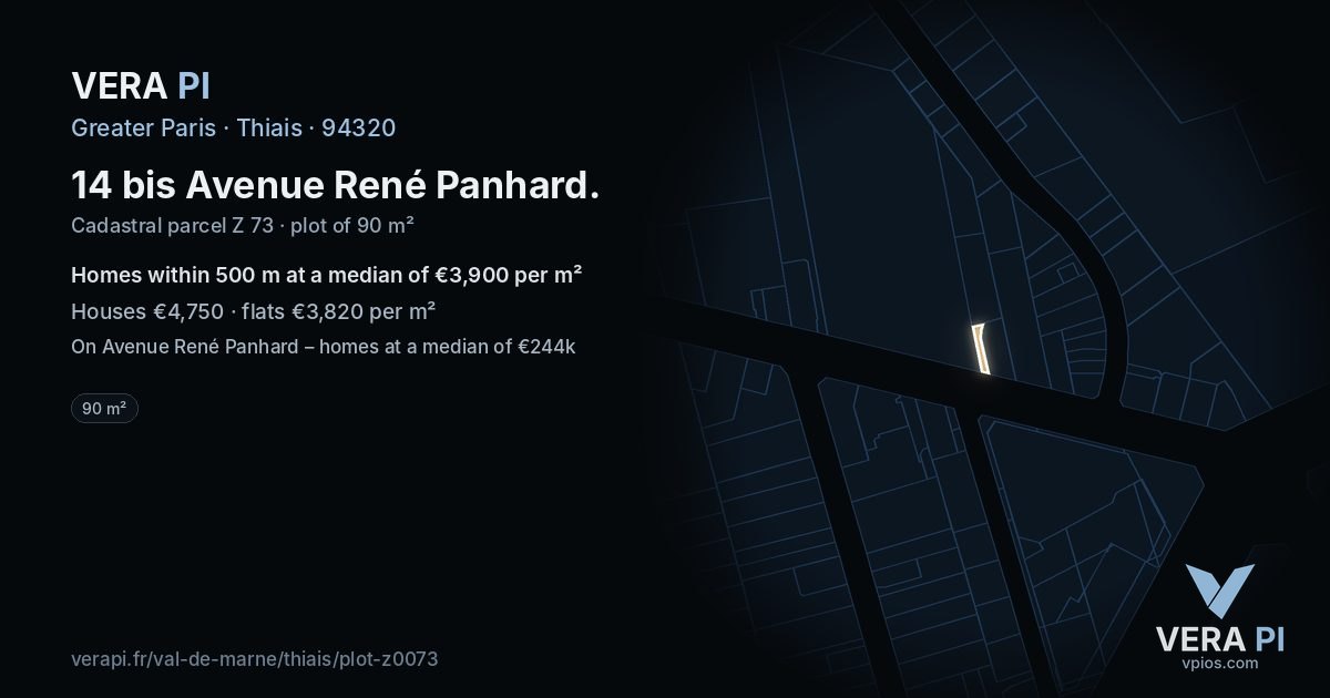 14 bis Avenue René Panhard, Thiais at night – the plot lit, the parcels around coloured by the prices near them