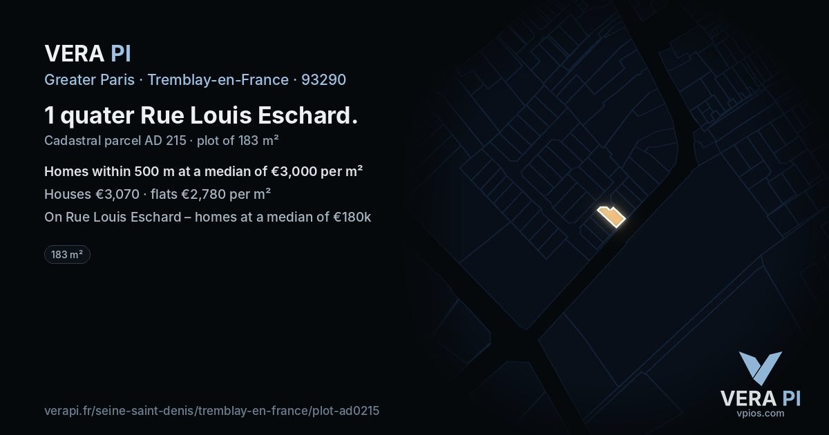 1 quater Rue Louis Eschard, Tremblay-en-France at night – the plot lit, the parcels around coloured by the prices near them