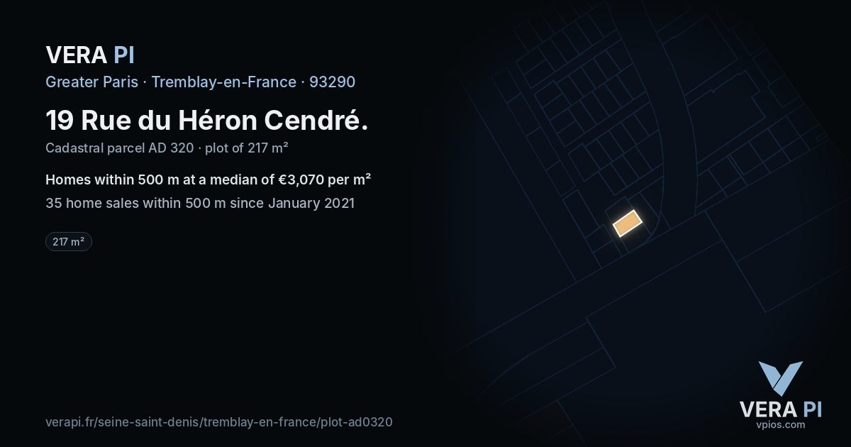 19 Rue du Héron Cendré, Tremblay-en-France at night – the plot lit, the parcels around coloured by the prices near them