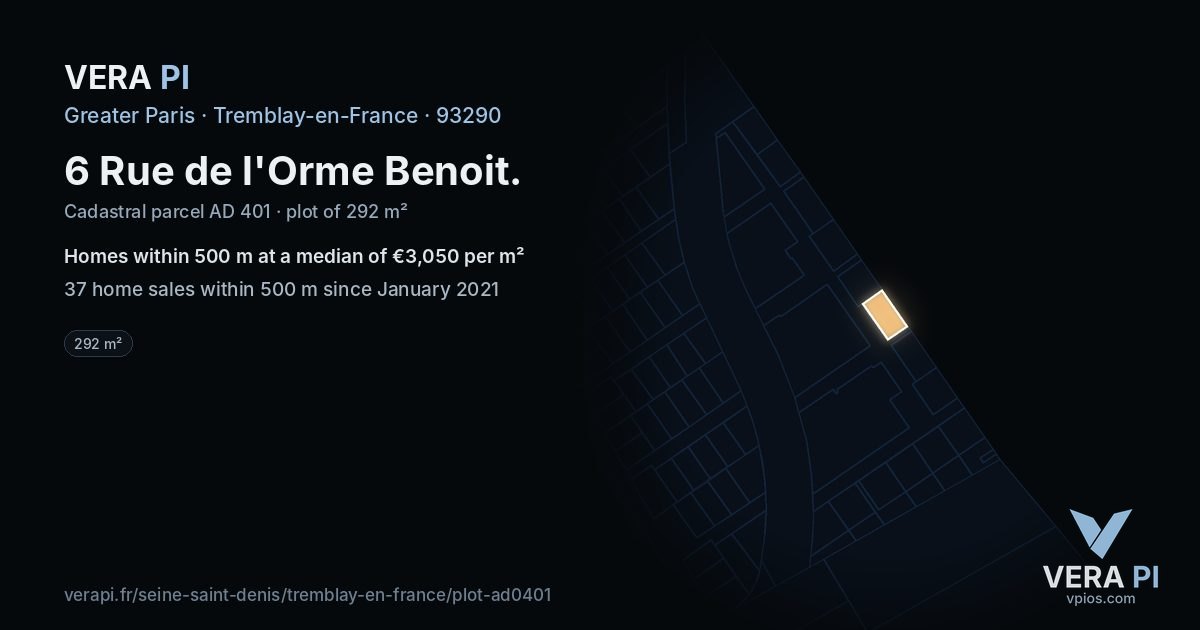 6 Rue de l'Orme Benoit, Tremblay-en-France at night – the plot lit, the parcels around coloured by the prices near them