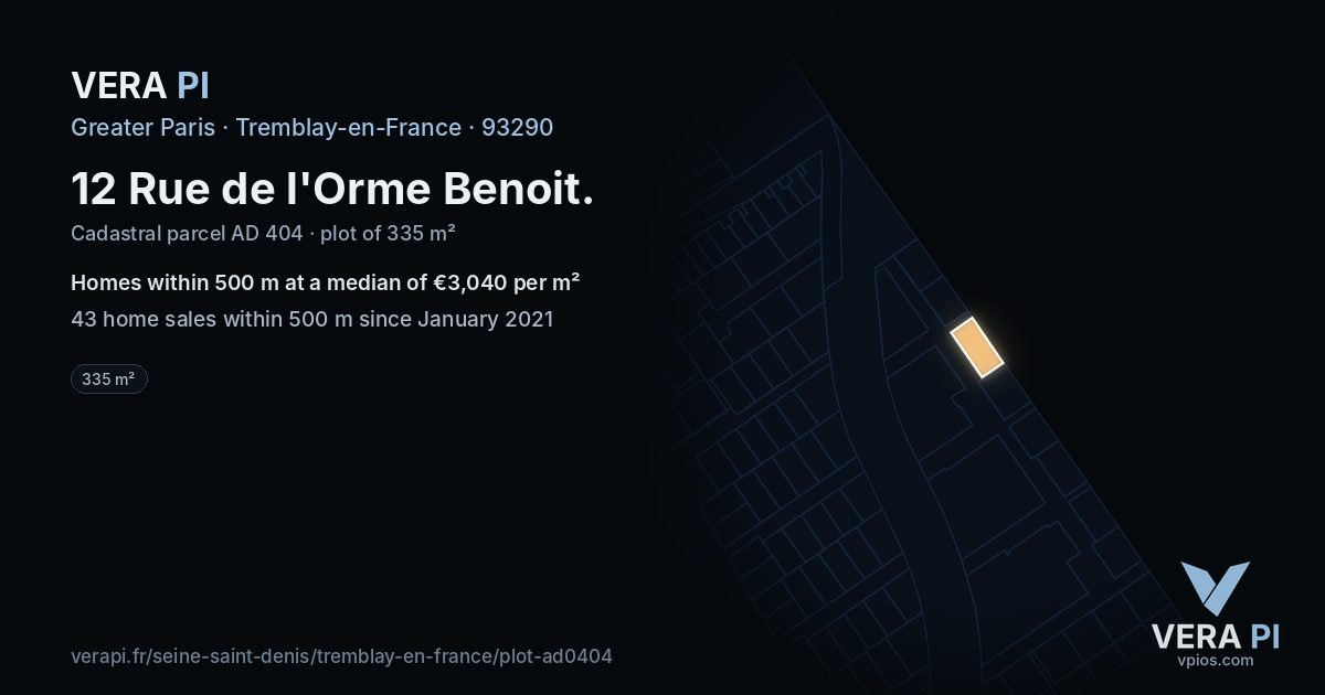 12 Rue de l'Orme Benoit, Tremblay-en-France at night – the plot lit, the parcels around coloured by the prices near them