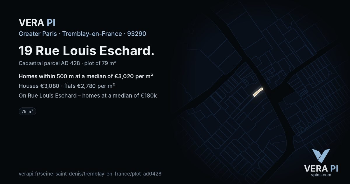 19 Rue Louis Eschard, Tremblay-en-France at night – the plot lit, the parcels around coloured by the prices near them