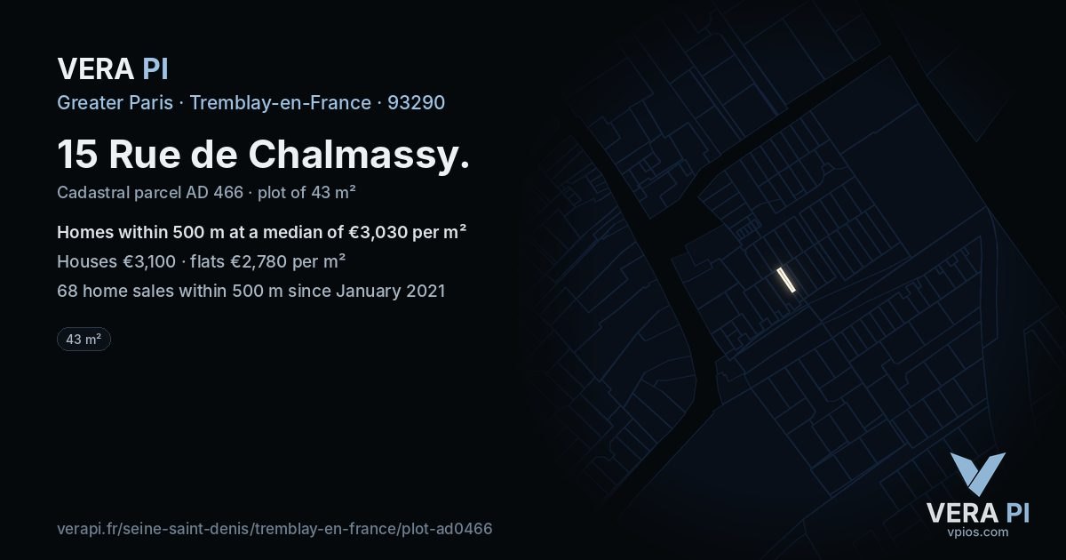 15 Rue de Chalmassy, Tremblay-en-France at night – the plot lit, the parcels around coloured by the prices near them