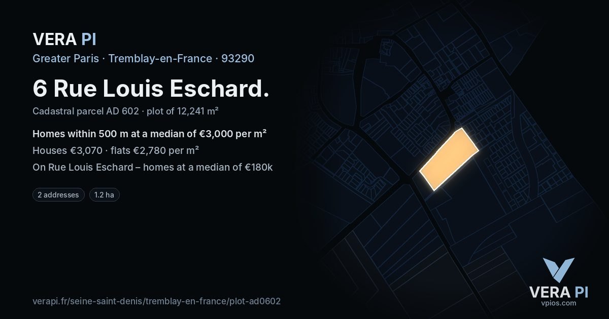 6 Rue Louis Eschard, Tremblay-en-France at night – the plot lit, the parcels around coloured by the prices near them