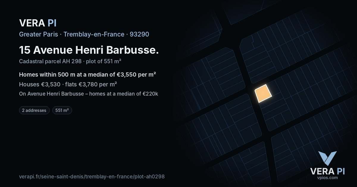 15 Avenue Henri Barbusse, Tremblay-en-France at night – the plot lit, the parcels around coloured by the prices near them
