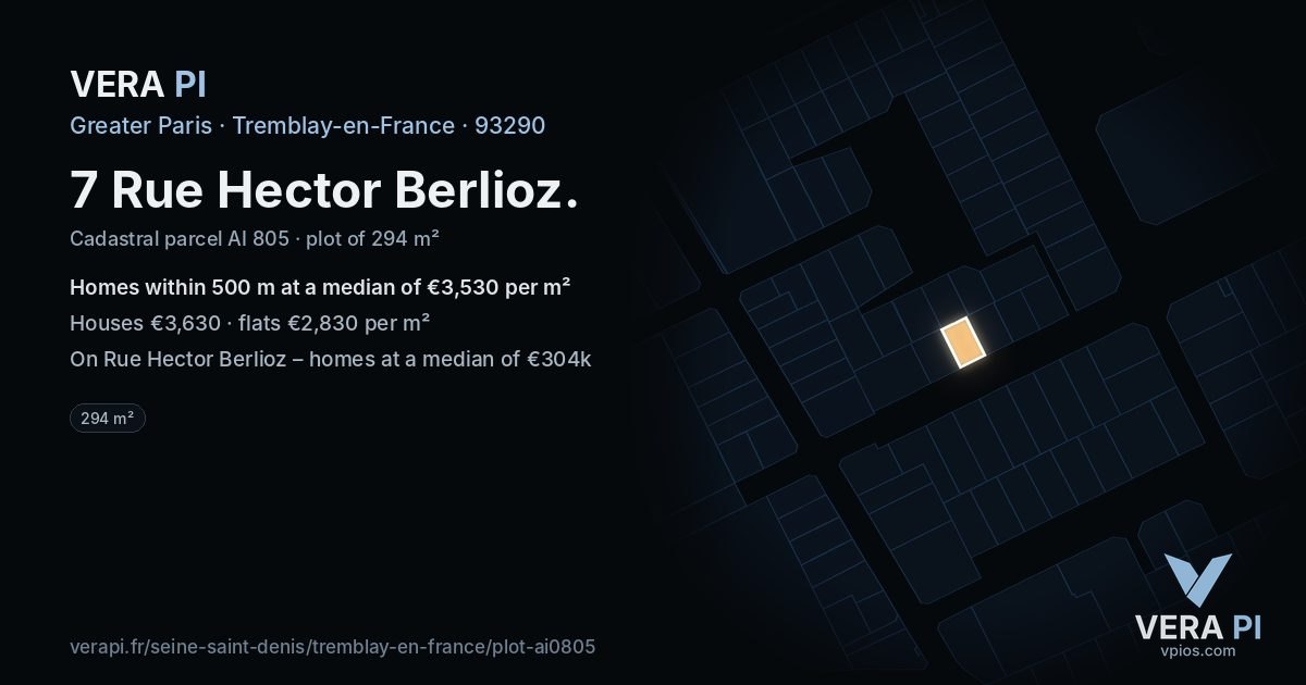 7 Rue Hector Berlioz, Tremblay-en-France at night – the plot lit, the parcels around coloured by the prices near them