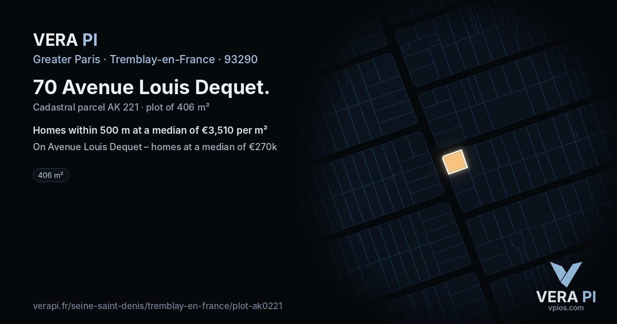 70 Avenue Louis Dequet, Tremblay-en-France at night – the plot lit, the parcels around coloured by the prices near them