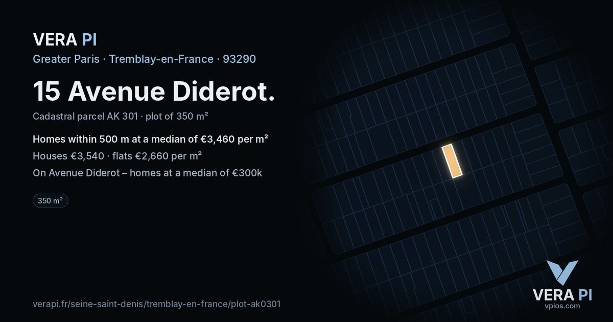 15 Avenue Diderot, Tremblay-en-France at night – the plot lit, the parcels around coloured by the prices near them