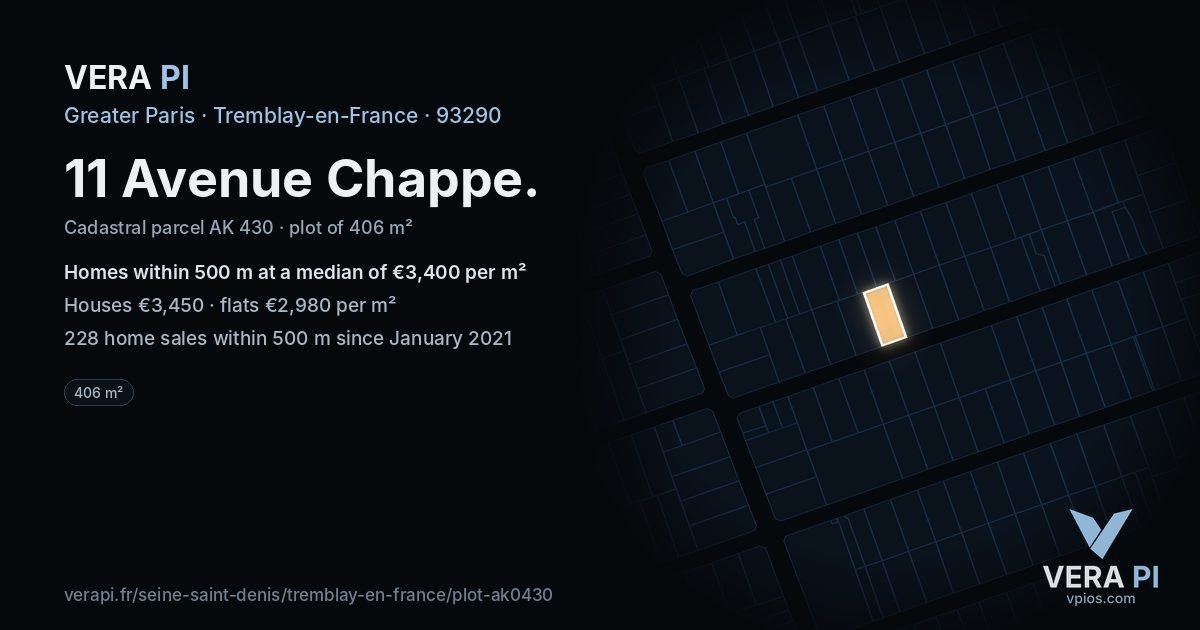 11 Avenue Chappe, Tremblay-en-France at night – the plot lit, the parcels around coloured by the prices near them