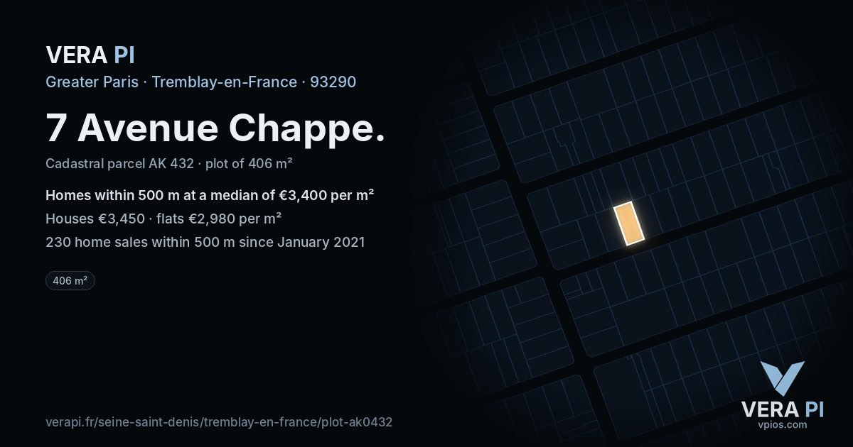 7 Avenue Chappe, Tremblay-en-France at night – the plot lit, the parcels around coloured by the prices near them