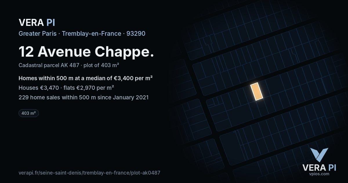 12 Avenue Chappe, Tremblay-en-France at night – the plot lit, the parcels around coloured by the prices near them