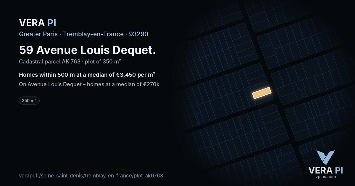 59 Avenue Louis Dequet, Tremblay-en-France at night – the plot lit, the parcels around coloured by the prices near them