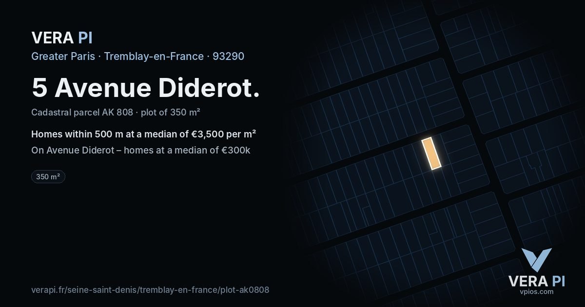 5 Avenue Diderot, Tremblay-en-France at night – the plot lit, the parcels around coloured by the prices near them