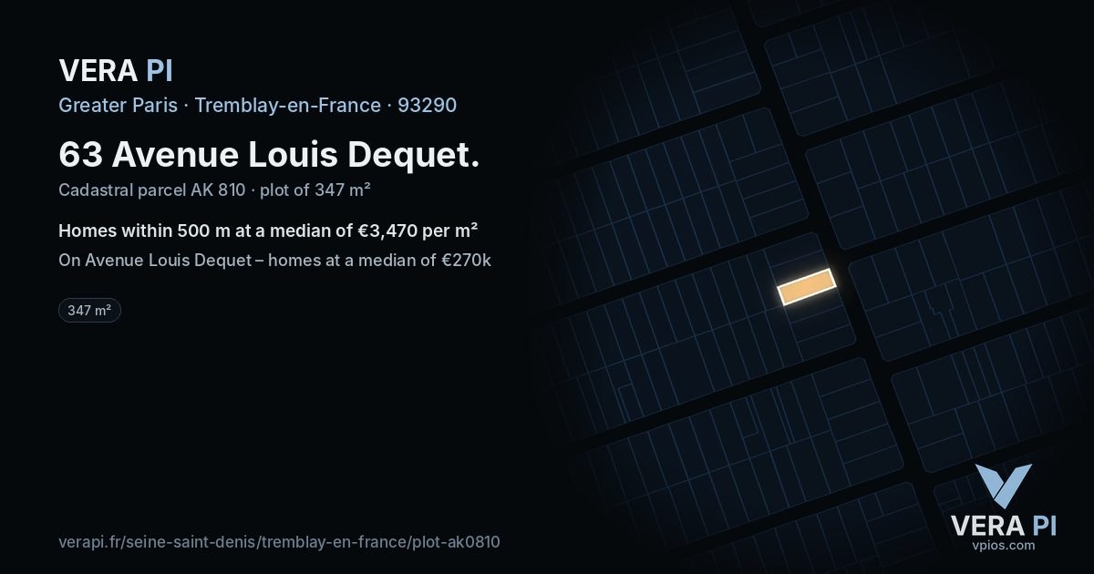 63 Avenue Louis Dequet, Tremblay-en-France at night – the plot lit, the parcels around coloured by the prices near them