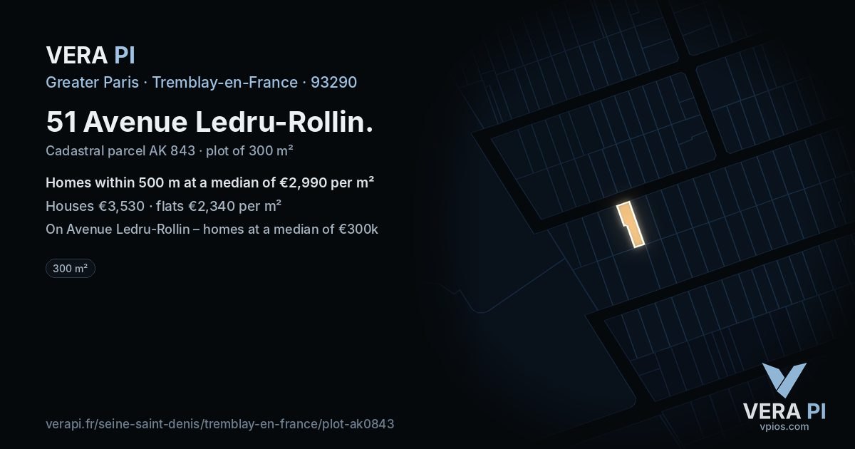 51 Avenue Ledru-Rollin, Tremblay-en-France at night – the plot lit, the parcels around coloured by the prices near them