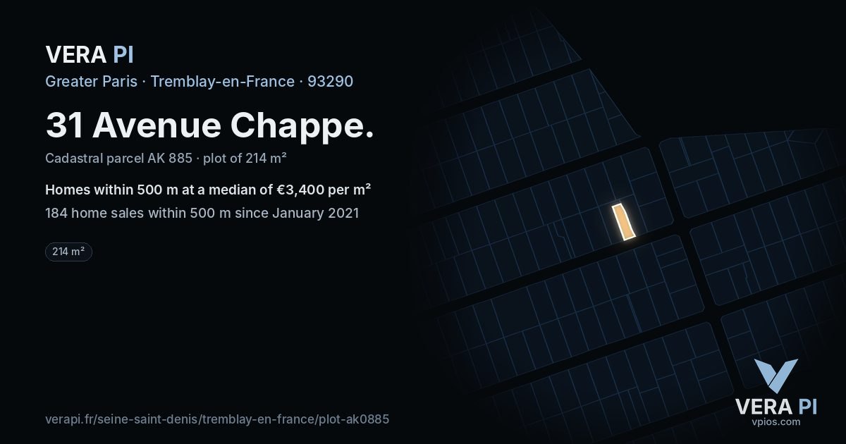 31 Avenue Chappe, Tremblay-en-France at night – the plot lit, the parcels around coloured by the prices near them