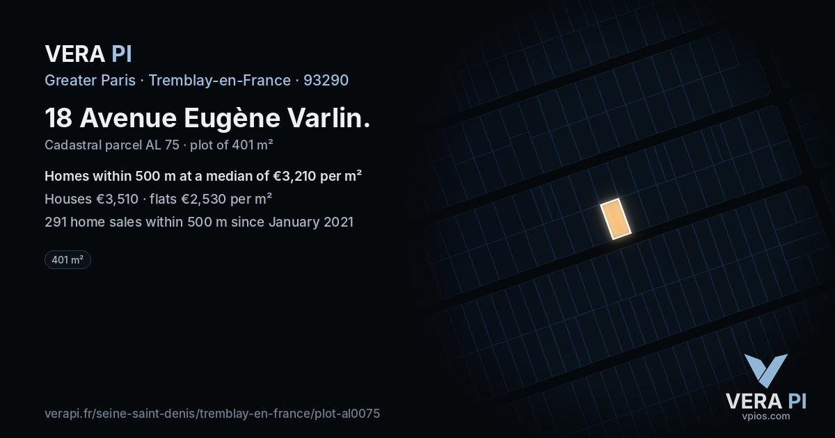 18 Avenue Eugène Varlin, Tremblay-en-France at night – the plot lit, the parcels around coloured by the prices near them