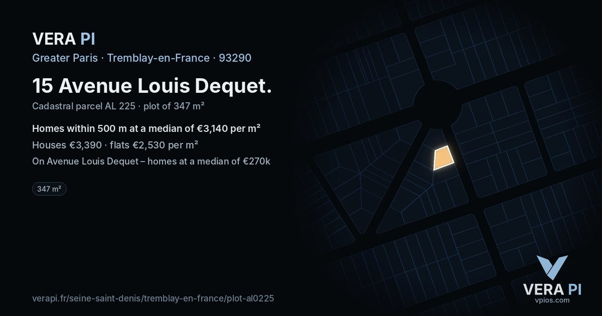 15 Avenue Louis Dequet, Tremblay-en-France at night – the plot lit, the parcels around coloured by the prices near them