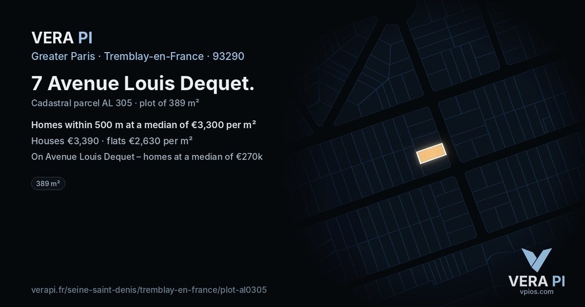 7 Avenue Louis Dequet, Tremblay-en-France at night – the plot lit, the parcels around coloured by the prices near them