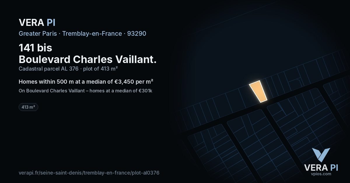 141 bis Boulevard Charles Vaillant, Tremblay-en-France at night – the plot lit, the parcels around coloured by the prices near them