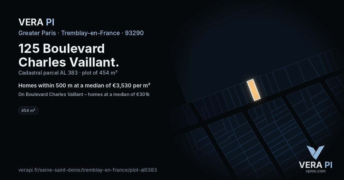 125 Boulevard Charles Vaillant, Tremblay-en-France at night – the plot lit, the parcels around coloured by the prices near them