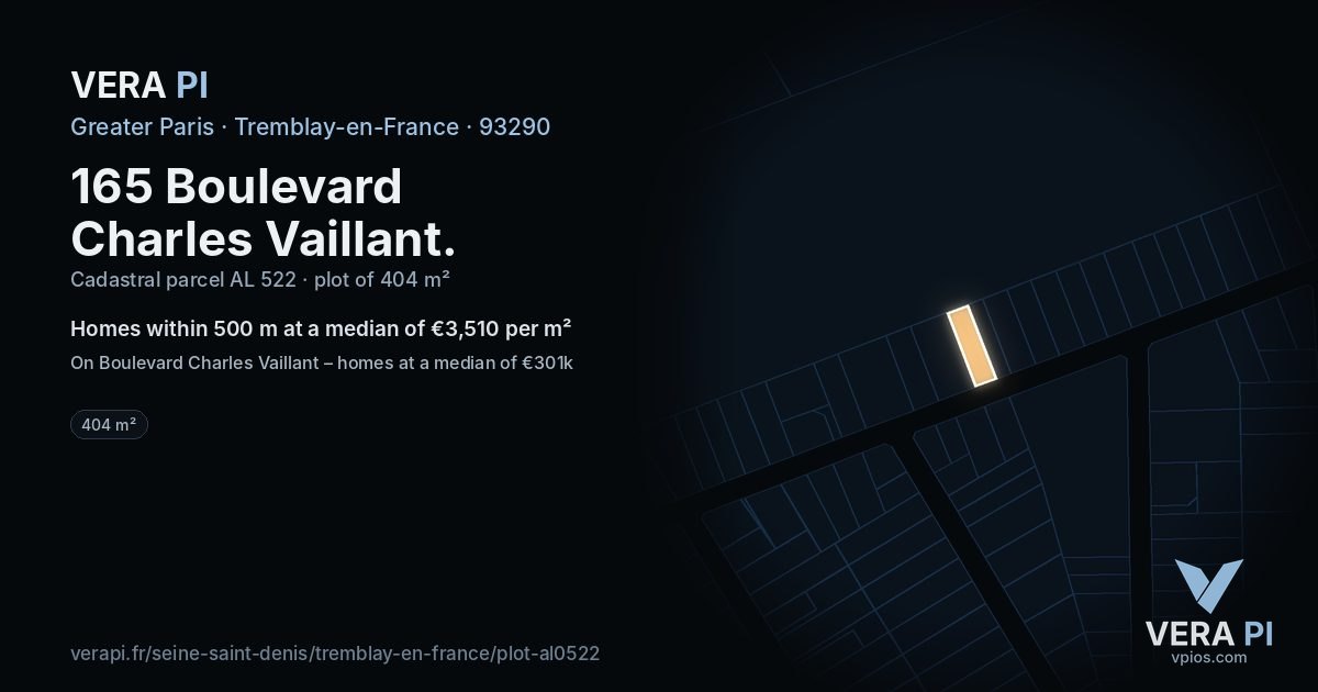 165 Boulevard Charles Vaillant, Tremblay-en-France at night – the plot lit, the parcels around coloured by the prices near them