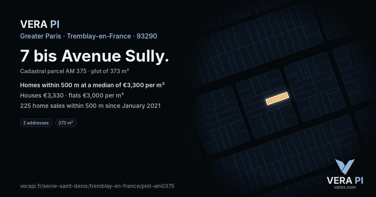 7 bis Avenue Sully, Tremblay-en-France at night – the plot lit, the parcels around coloured by the prices near them