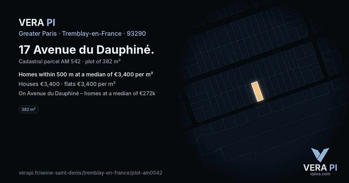 17 Avenue du Dauphiné, Tremblay-en-France at night – the plot lit, the parcels around coloured by the prices near them