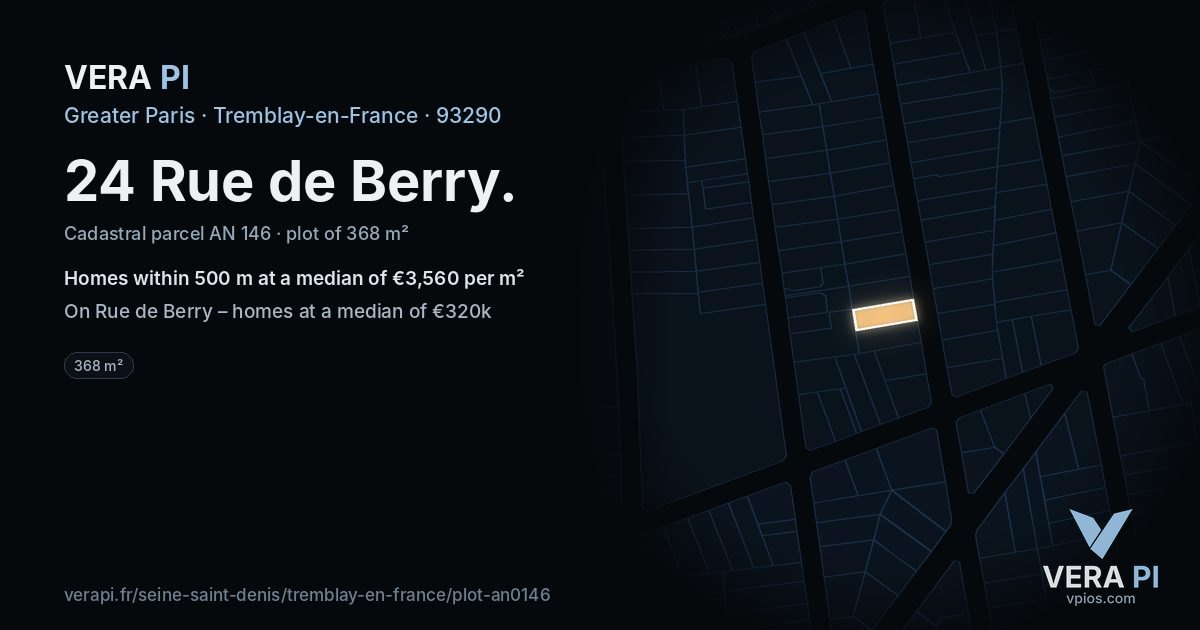 24 Rue de Berry, Tremblay-en-France at night – the plot lit, the parcels around coloured by the prices near them