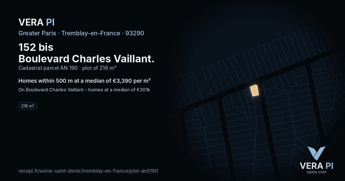152 bis Boulevard Charles Vaillant, Tremblay-en-France at night – the plot lit, the parcels around coloured by the prices near them