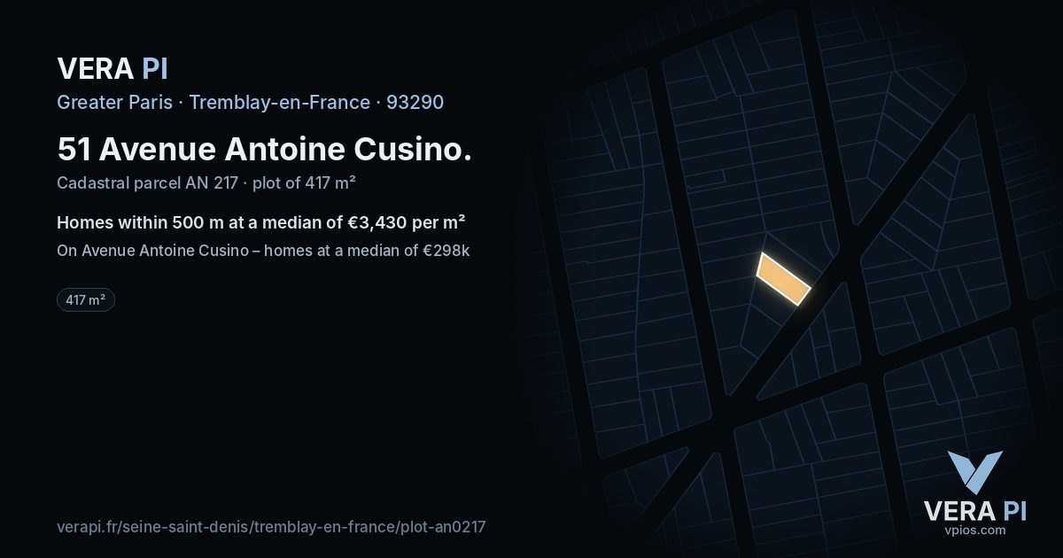 51 Avenue Antoine Cusino, Tremblay-en-France at night – the plot lit, the parcels around coloured by the prices near them