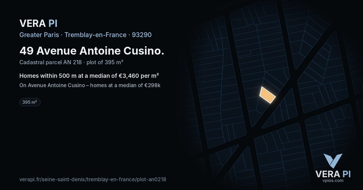 49 Avenue Antoine Cusino, Tremblay-en-France at night – the plot lit, the parcels around coloured by the prices near them
