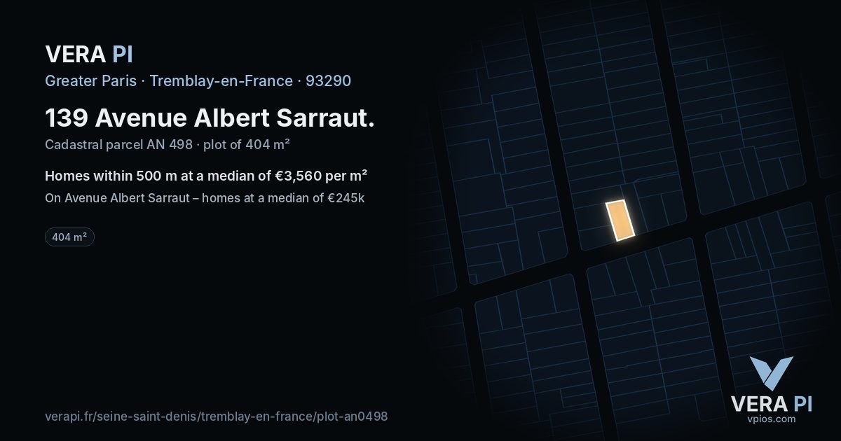 139 Avenue Albert Sarraut, Tremblay-en-France at night – the plot lit, the parcels around coloured by the prices near them