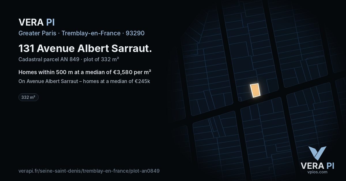 131 Avenue Albert Sarraut, Tremblay-en-France at night – the plot lit, the parcels around coloured by the prices near them