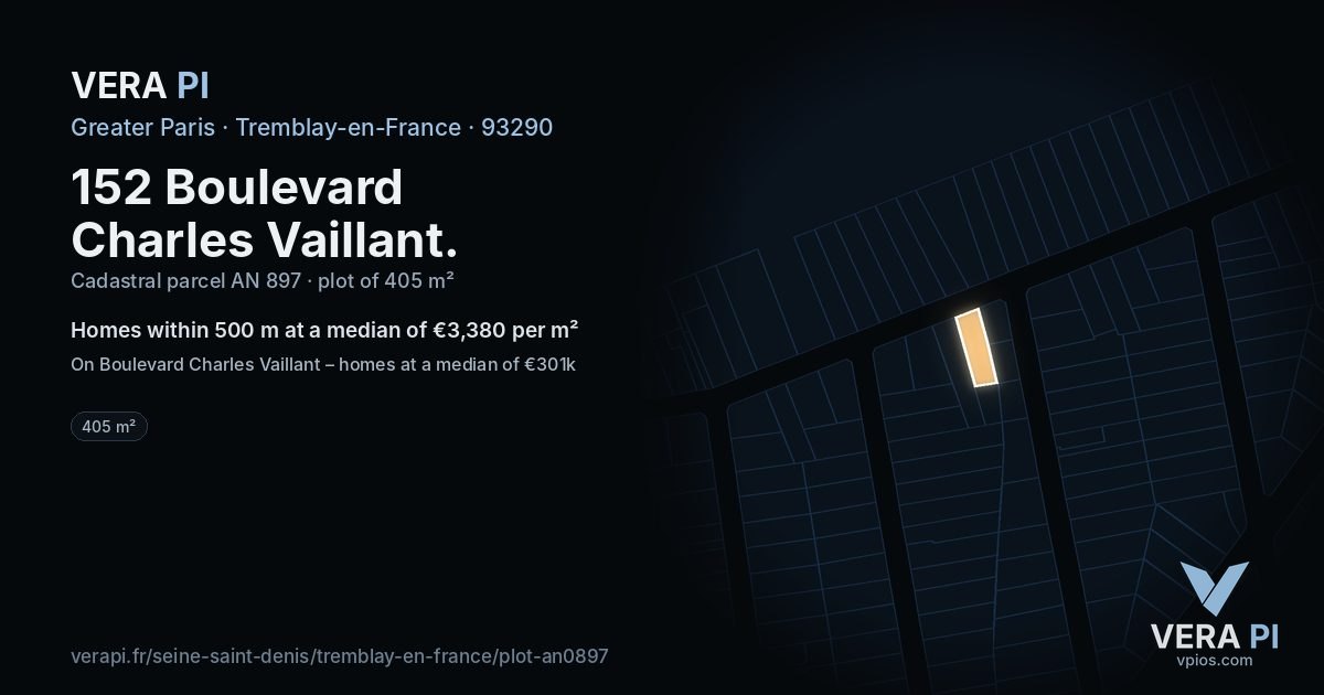 152 Boulevard Charles Vaillant, Tremblay-en-France at night – the plot lit, the parcels around coloured by the prices near them