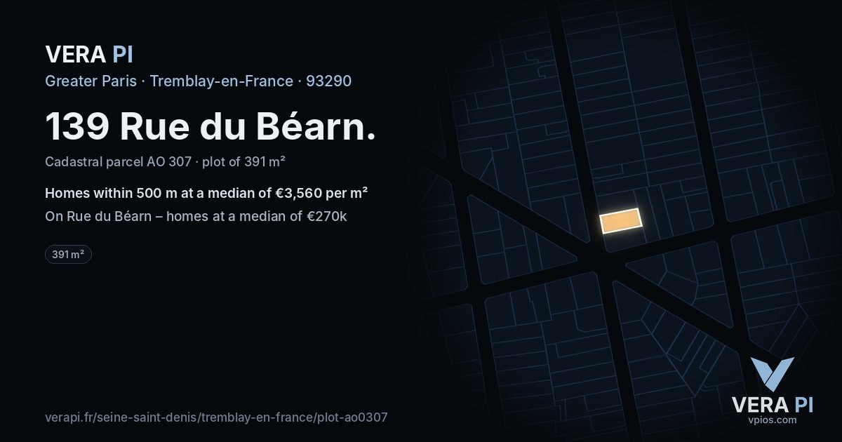 139 Rue du Béarn, Tremblay-en-France at night – the plot lit, the parcels around coloured by the prices near them