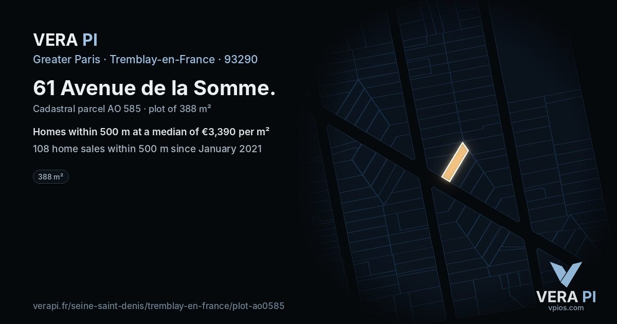 61 Avenue de la Somme, Tremblay-en-France at night – the plot lit, the parcels around coloured by the prices near them